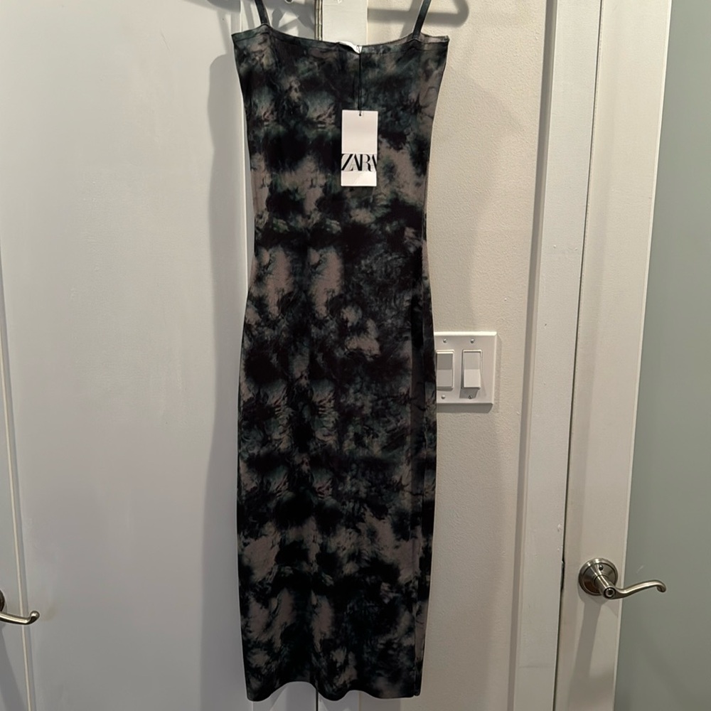 Zara Black and Gray Tie-Dye Slip Dress